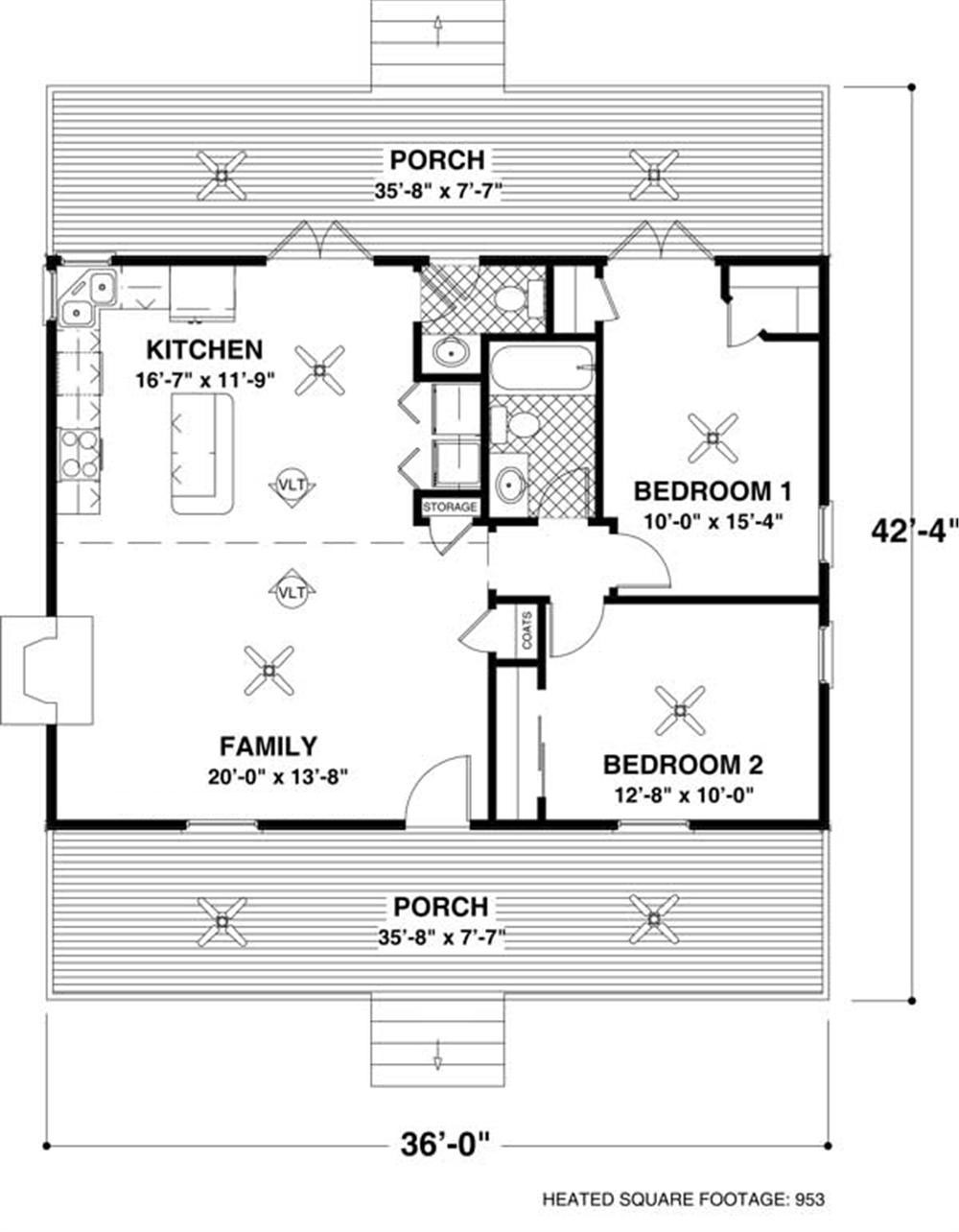 Floor Plan First Story of Country Plan #109-1010